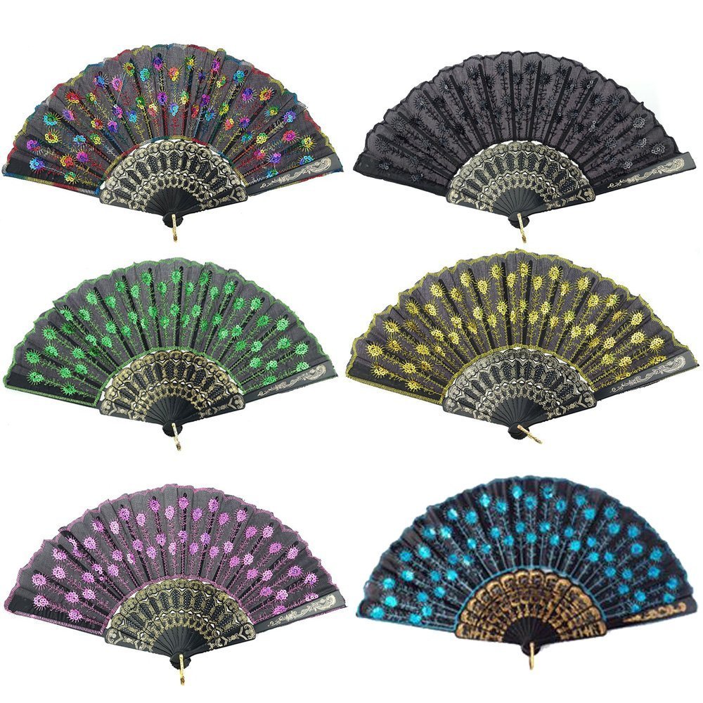 HLJgift Folding Hand Held Fans Bulk for Women Pack of 10 Mixed Color