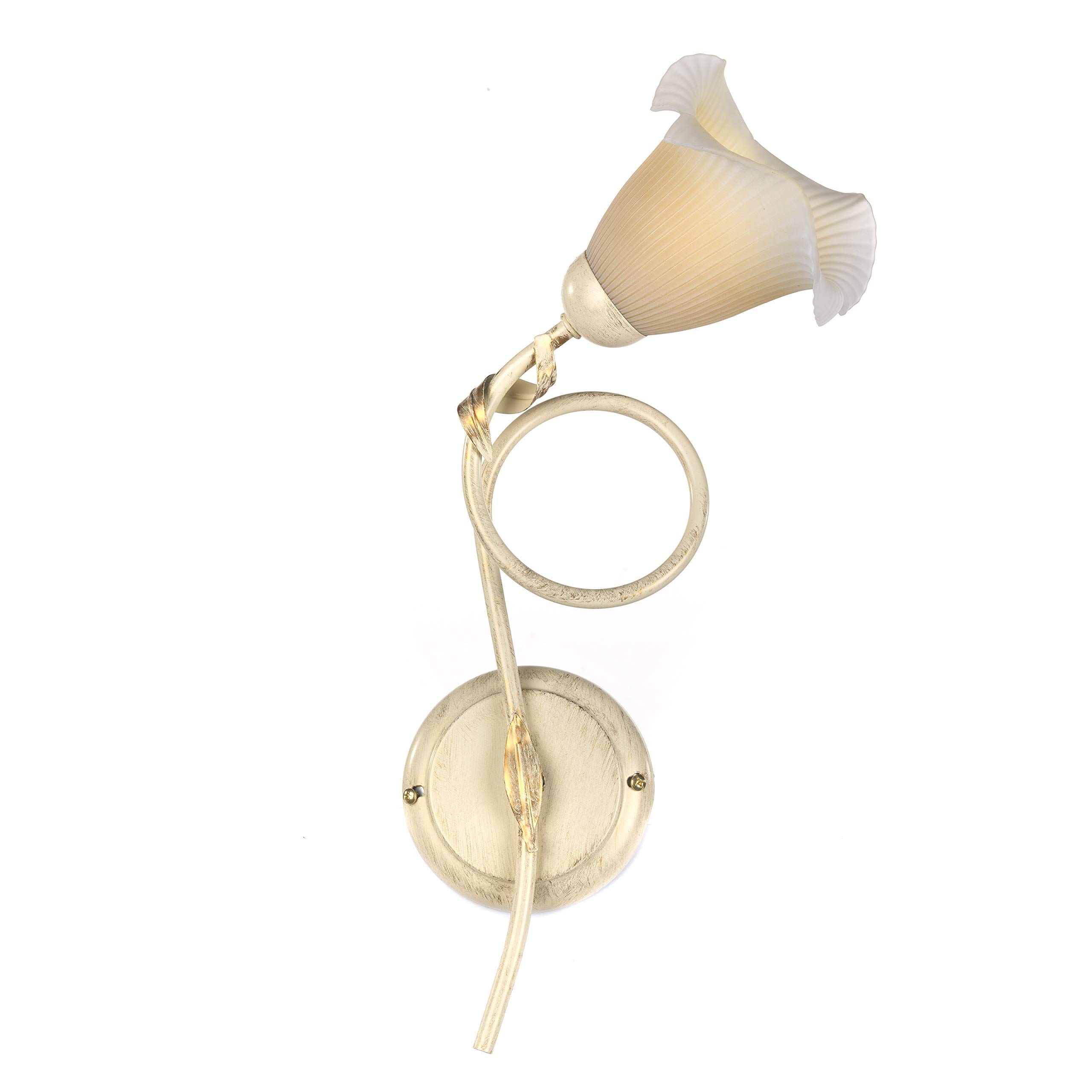 ONLI Aplique de pared de metal marfil cepillado dorado con cristales satinados plisados degradados ámbar, 1 luce