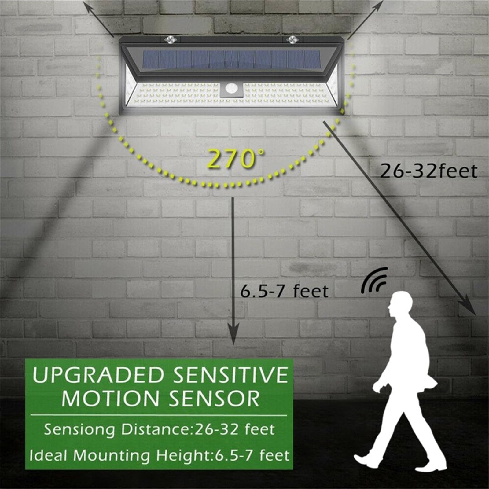 Luce LED solare potente per esterni, sensore di movimento, luce da parete, impermeabile, super luminosa, per porta d'ingresso, garage, giardino, strada (180COB)