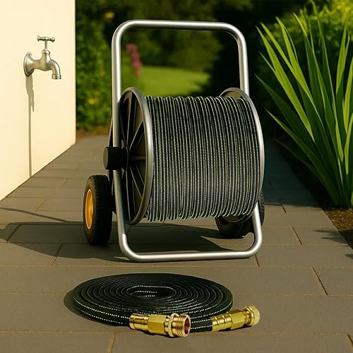 Miniatura 7 de Manguera de jardín ligera de 30 pies, manguera de agua flexible con cabeza de latón macizo, sin torceduras, manguera plegable, manguera de agua