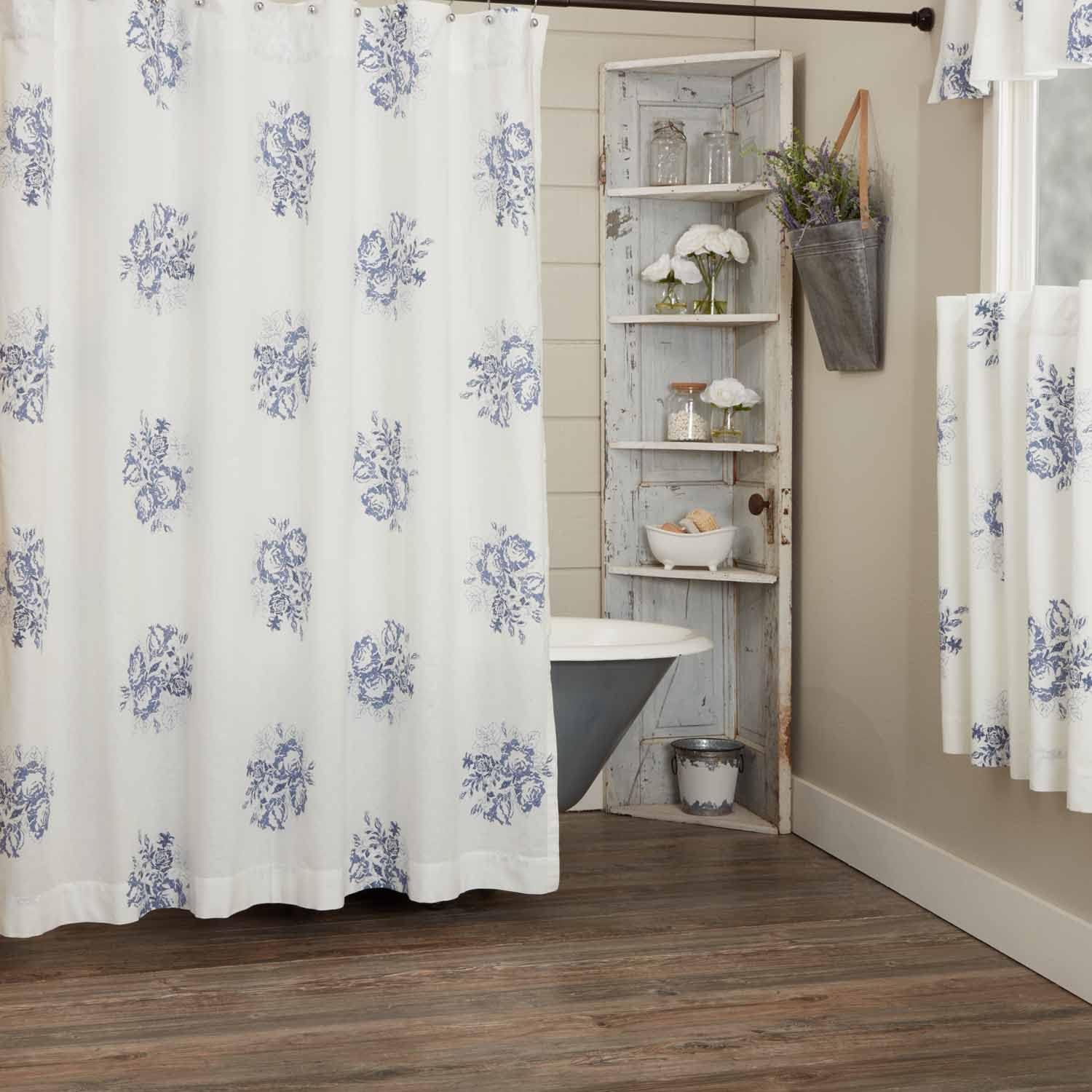 Piper Classics Lydia Blue Prairie Swag Curtains, Set of 2, 36" L x 36" W, Vintage Farmhouse, Cottage Style Floral Gathered Swags