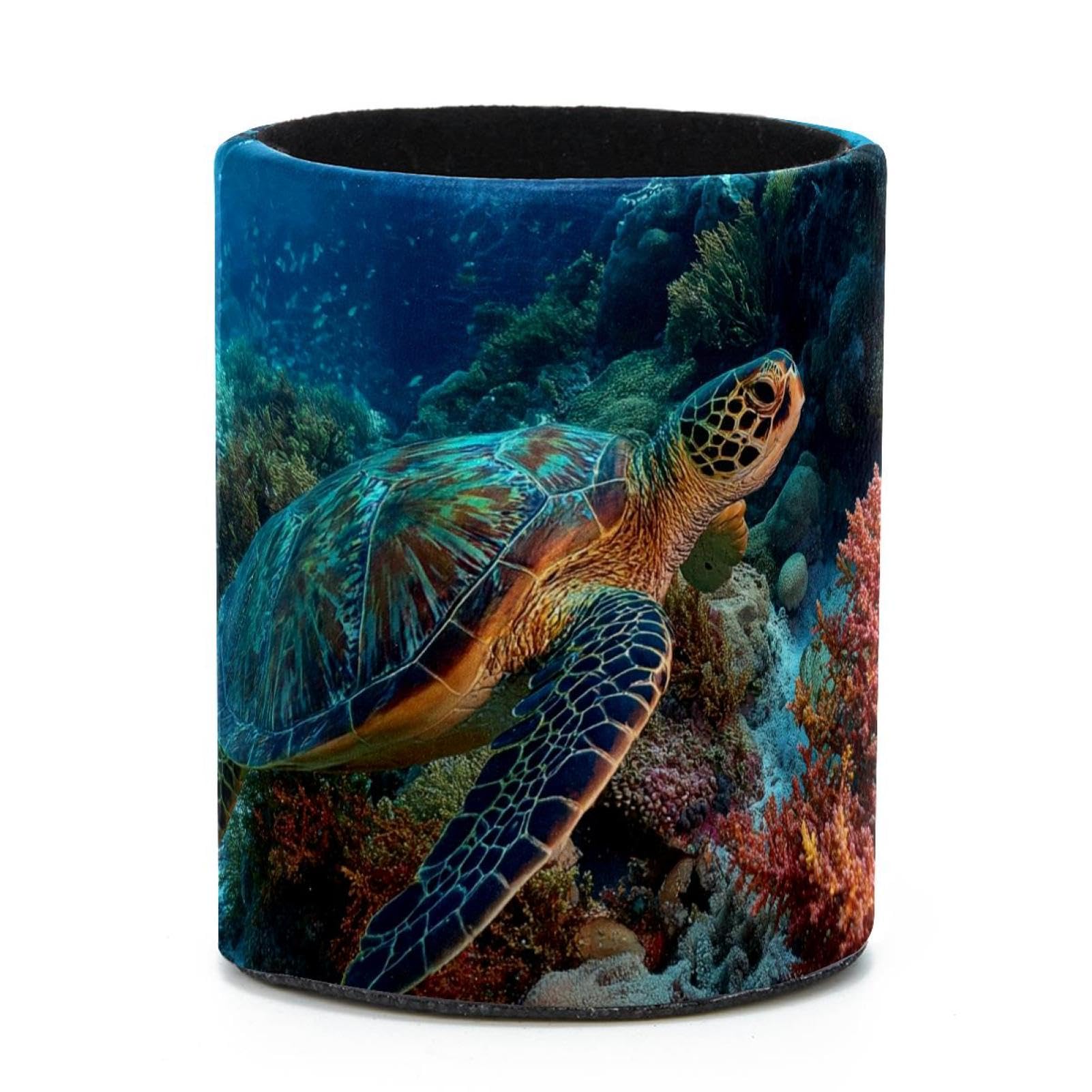 VAPOKF Round Pencil Holders for Desk, Sea Turtle Pen Holders Pen Pot Makeup Brushes Storage Desktop Stationery Supplies Organiser for Home Office