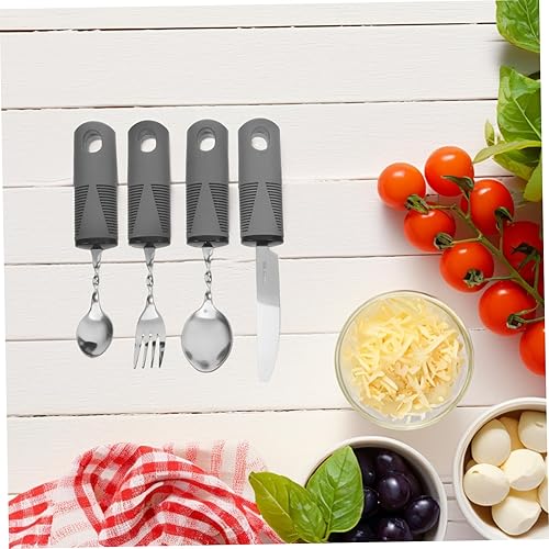 Miniatura 7 de Juego de utensilios para ancianos, 4 piezas, cubiertos adaptables para temblores, tenedor giratorio, cuchara, cuchillo, agarre de espuma, ayuda para