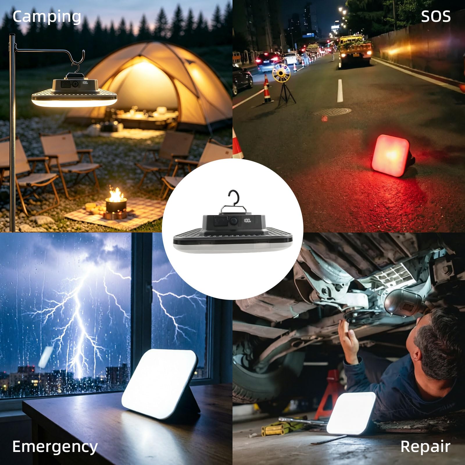 Luces LED recargables portátiles transparentes para acampar con indicador de batería LCD, luz impermeable para tienda de campaña, superbrillante, impermeable, para tiendas de campaña, toldos