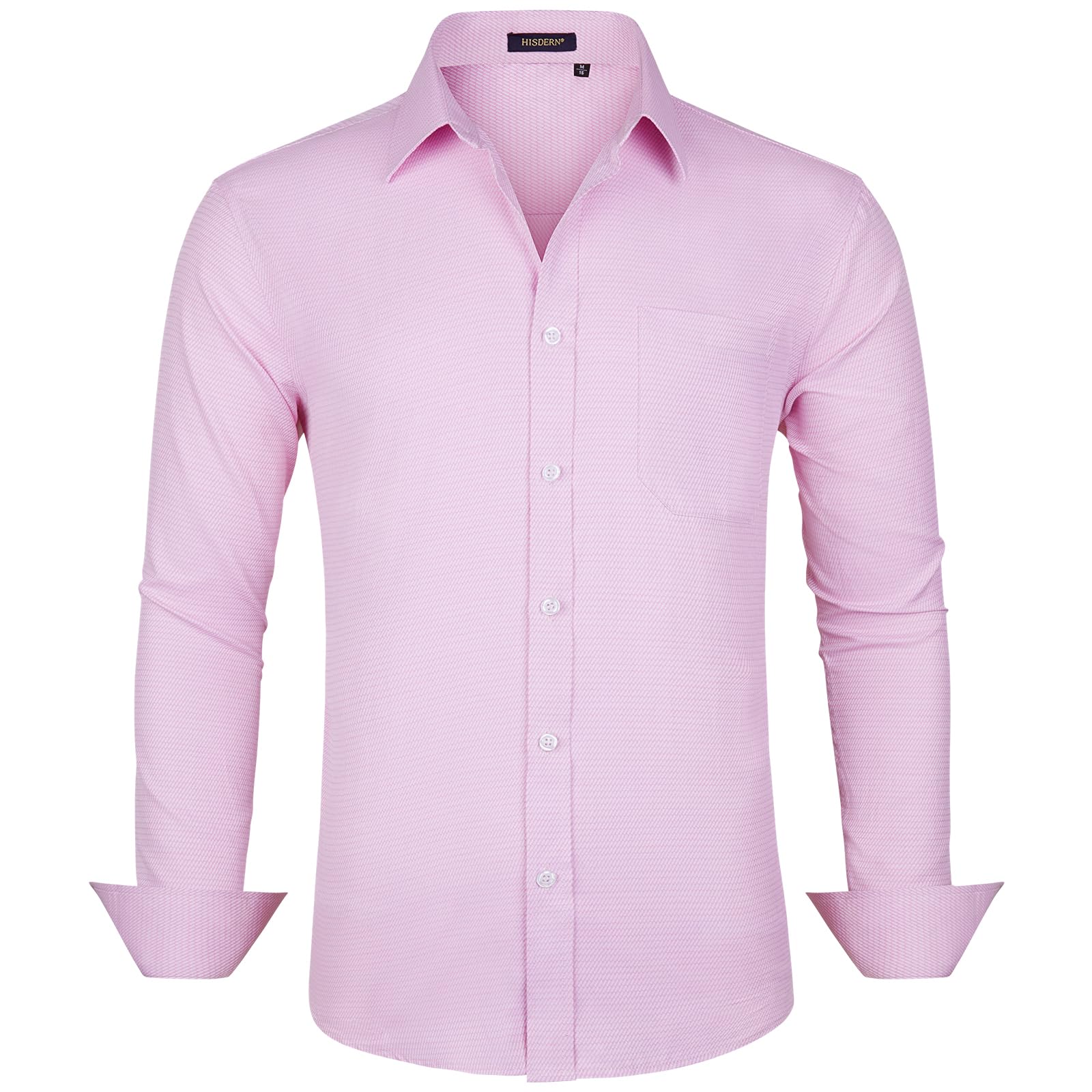 HISDERN Camisas Hombre Manga Larga Elegantes Camisa Hombre con Botones Color Sólido Camisa Traje Hombre con Bolsillo de Boda