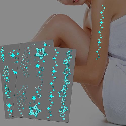 Star Temporary T Attoos, 6 Pieces Luminous Body Sticker, Luminous Flower Face Body Art Sticker, Easy Peel & Apply, Waterproof Adhesive, 12x15.8cm for Festival Holidays Themed Events