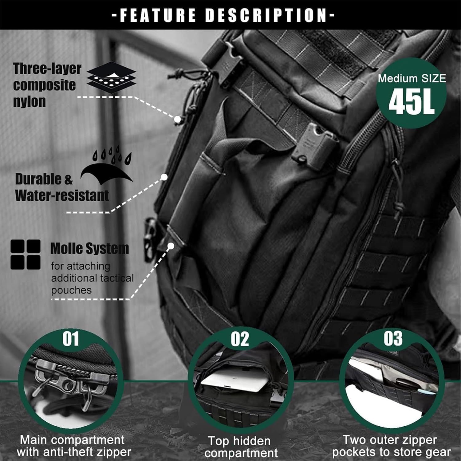 REHOOF Borsone da Palestra, Borsa da Viaggio per Uomo E Donna,Alta capacità Borsa per Allenamento Militare,Sport,Pernottamento,Basket,Tattico,Calcio, Impermeabile E Resistente agli Strappi, 45L C