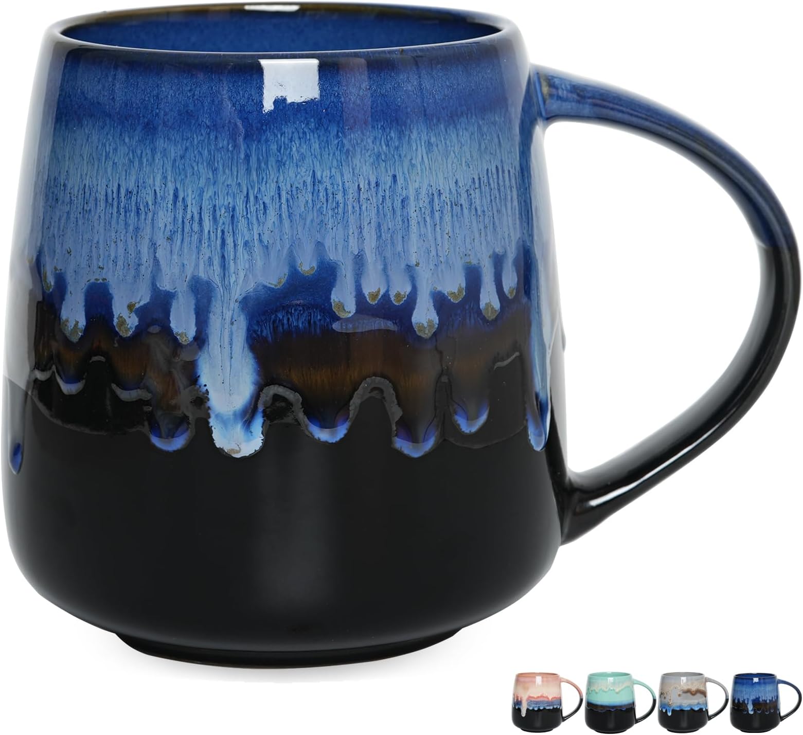Bosmarlin Extra Large Ceramic Coffee Mug, 23 Oz, Microwave and Dishwasher Safe, Big Oversized Tea Cup, Reactive Glaze (Blue)
