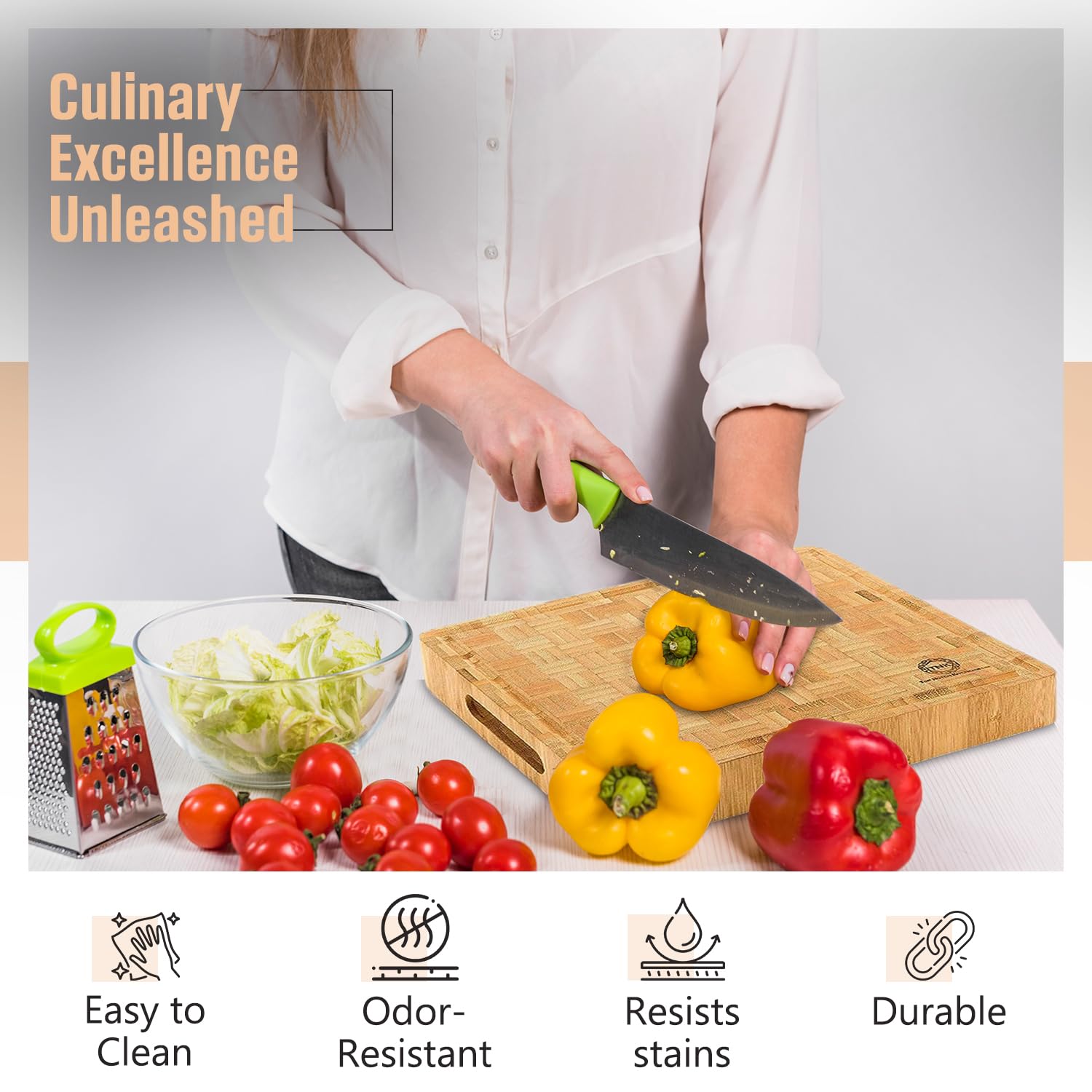 Top Notch Kitchenware bambusowa deska do krojenia z antypoślizgowymi gumowymi nóżkami