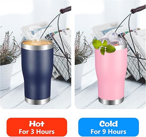 Miniatura 4 de VEGOND Vaso de acero inoxidable de 20 onzas con tapa y pajita, aislado al vacío, taza de café de viaje de doble pared (rosa, paquete de 1)