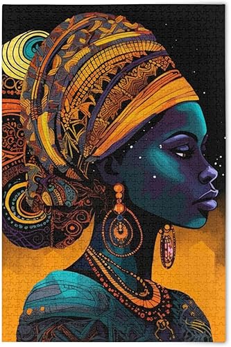 Rompecabezas de dama africana para adultos de 1000 piezas, rompecabezas colorido con bolsa de almacenamiento de malla, rompecabezas educativos de