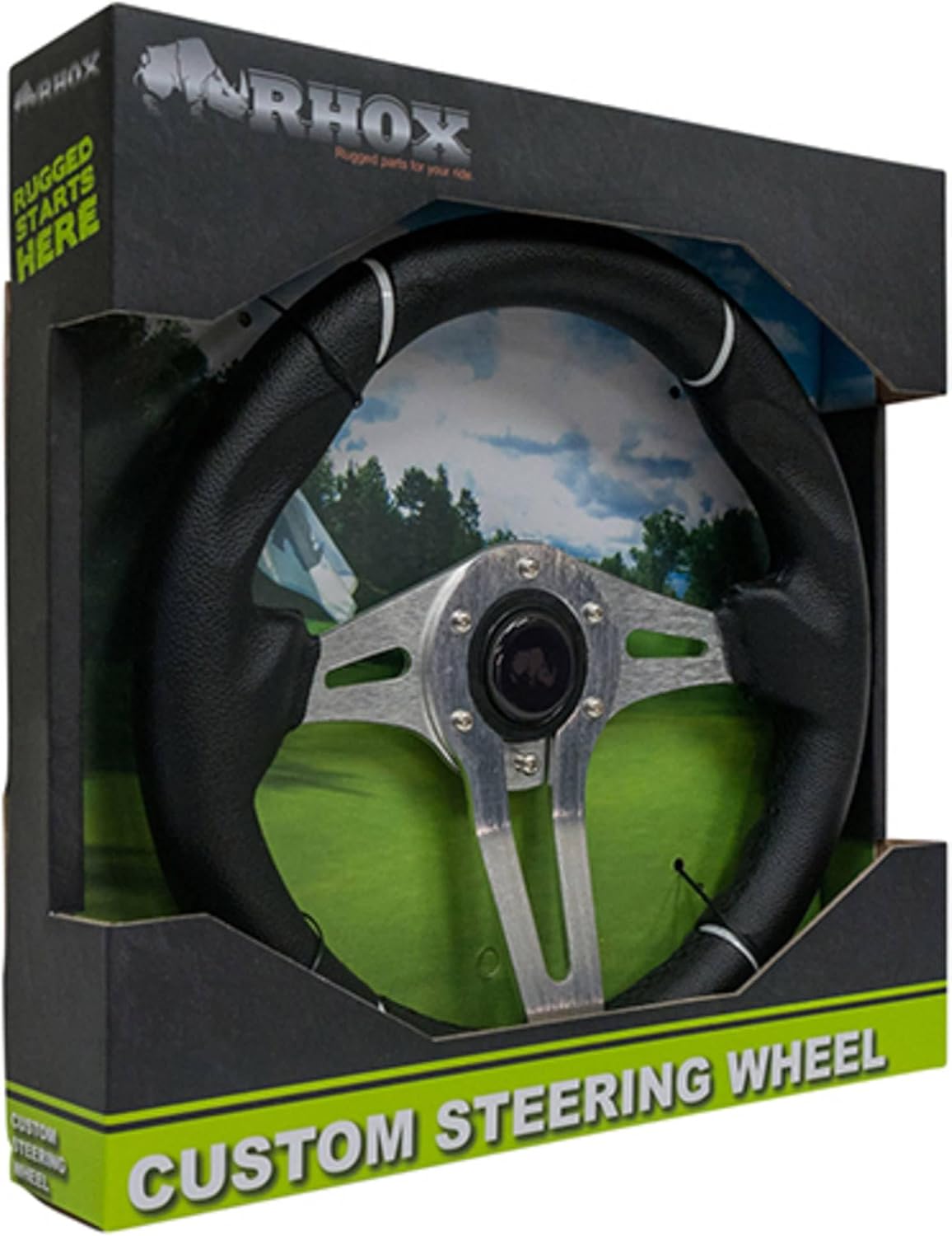 RHOX ACC-SW134 Steering Wheel, Challenger Black Grip/Brushed Aluminum Spokes 13" Diameter