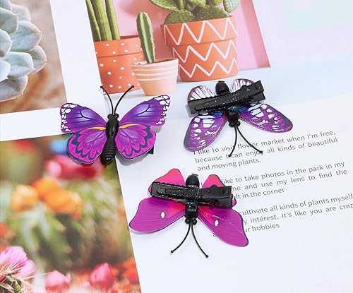 Miniatura 8 de Pinzas para el cabello de mariposa Penta Angel, 8 piezas de estilos aleatorios con purpurina realista 3D de mariposa, accesorios para mujeres y