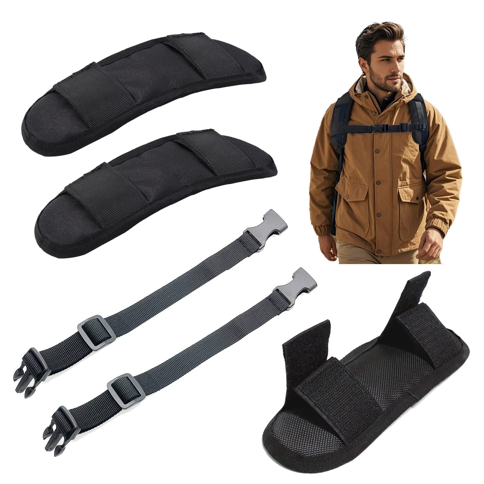 2 Pezzi Imbottitura Spallacci Zaino e 2 Cinghia per Zaino, Rimovibile Ultra Spessa Imbottitura Spalla, 2,5cm Cinghia Toracica Regolabile Antiscivolo per Scuola, Viaggi, Jogging, Escursioni