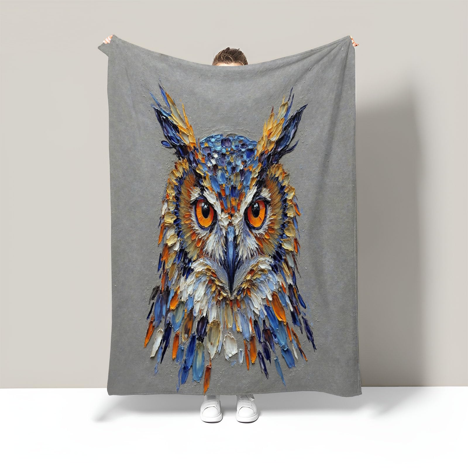 Couverture en flanelle douce et chaude plaid microfibre moelleux motif hibou