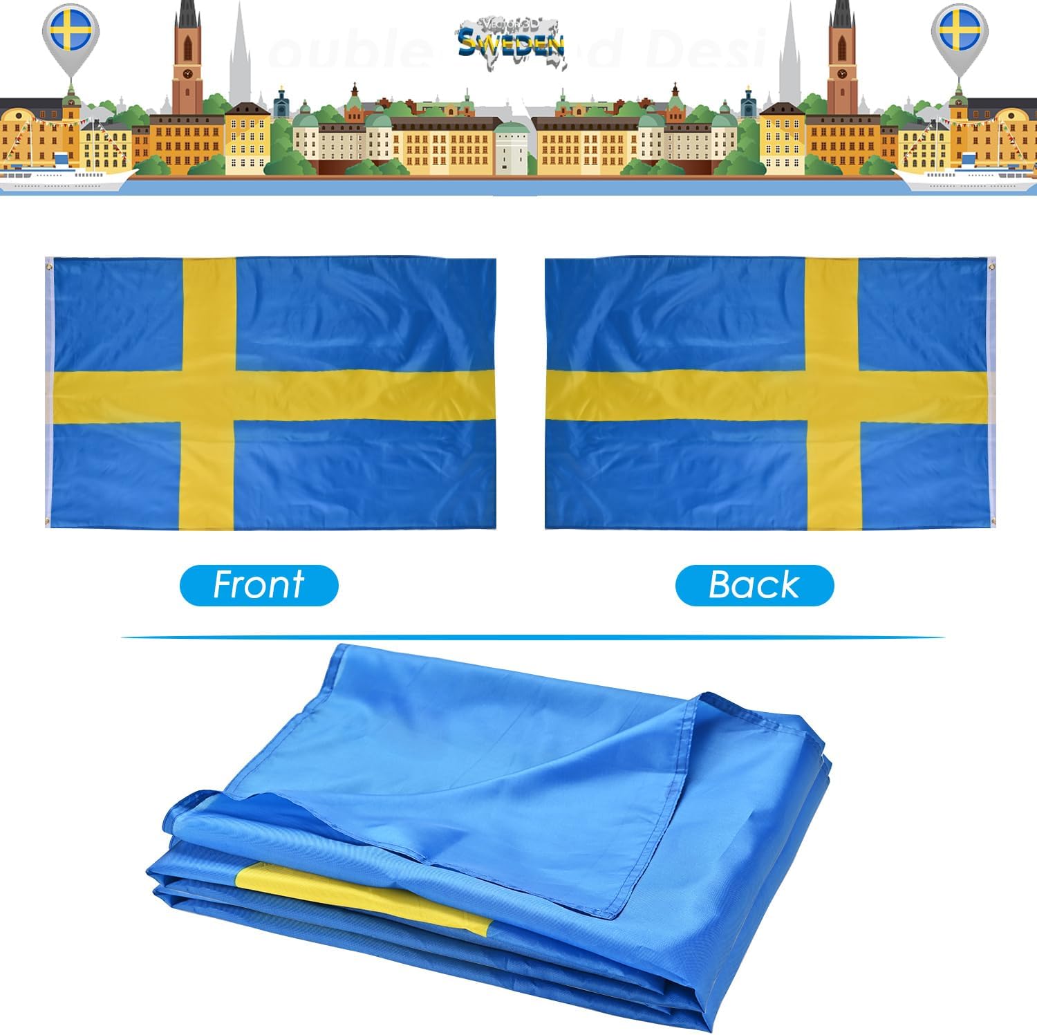 AhfuLife Swedish flag Sweden Flag 3x5 Ft, Large Swedish National Flags for Outside - Double Side with Brass Eyelets for Olympic Party Decorations, Bar Garden Street Decoration Indoor Outdoor - Image 6