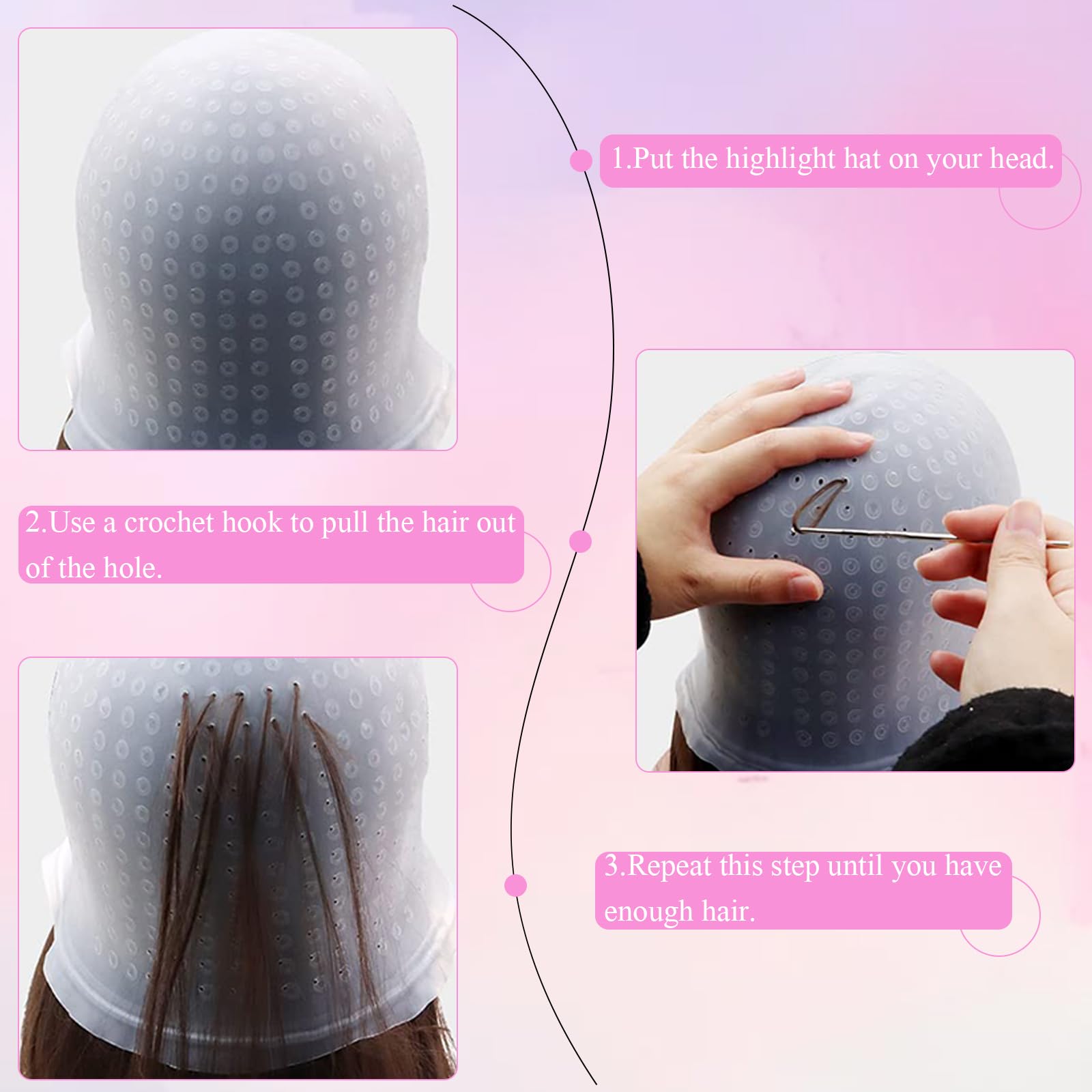 Cappucci in Silicone per Tinture per Capelli Riutilizzabile kit per Meches Silicone Pennello Tinta Capelli Morbido Facile da Pulire si Applica a Ragazze Signore Salone Casa Tintura Accessori