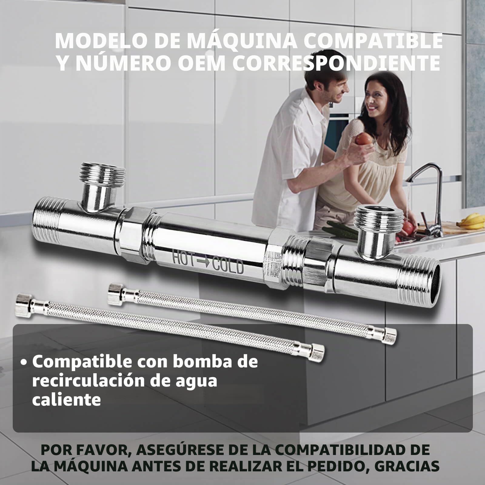 Kit de válvula de sensor para bomba de recirculación instantánea de agua caliente, válvula de derivación de acero inoxidable 304, reemplaza directamente la versión de plástico antigua