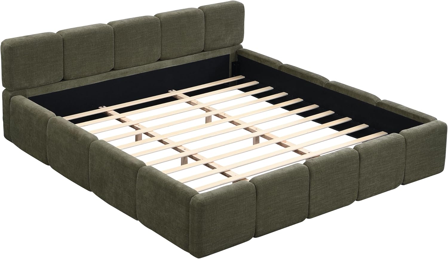 LUMISOL California King Size Boucle Bed Frame, Upholstered Platform Bed Frame with Thick Headboard and Footboard, No Box Spring Needed, Green