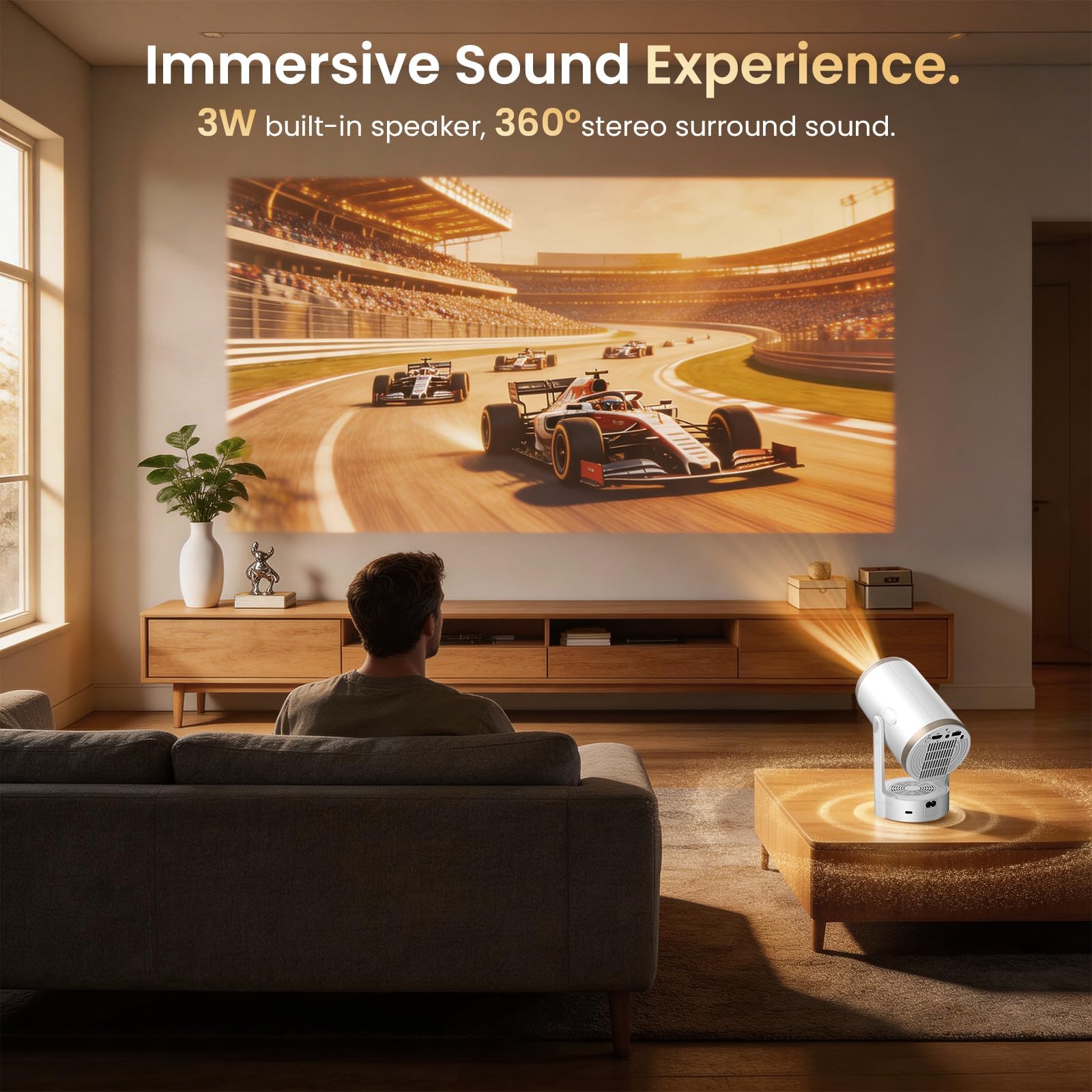 Proyector Portátil Soporte 4K 1080P, Mini Proyector Android 12.0 WiFi 6 | Bluetooth 5.4, 22,000 Lumen Automática Keystone & Enfocar, 3 Formas de Instalación 180° Rotation para Cine en Casa Exterior