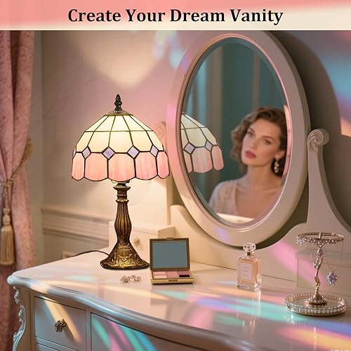 Miniatura 4 de Lámpara de mesa estilo Tiffany de 8 pulgadas, serie mediterránea, pantallas de vitrales, pequeña lámpara de mesita de noche, luz de escritorio, sala