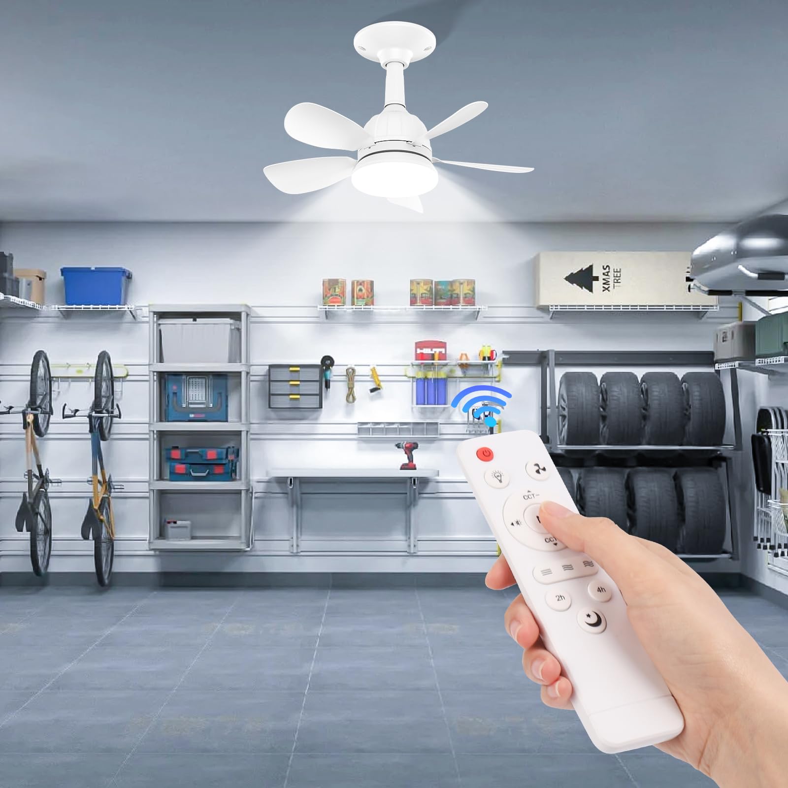 GuKKK Ventilatore da Soffitto Con Luce e Telecomando, 18'' LED Dimmerabile Plafoniera con Ventilatore, Super Silenziosa Lampadario con Ventilatore da Soffitto, E27 Plafoniera Led Soffitto, 3 Velocità