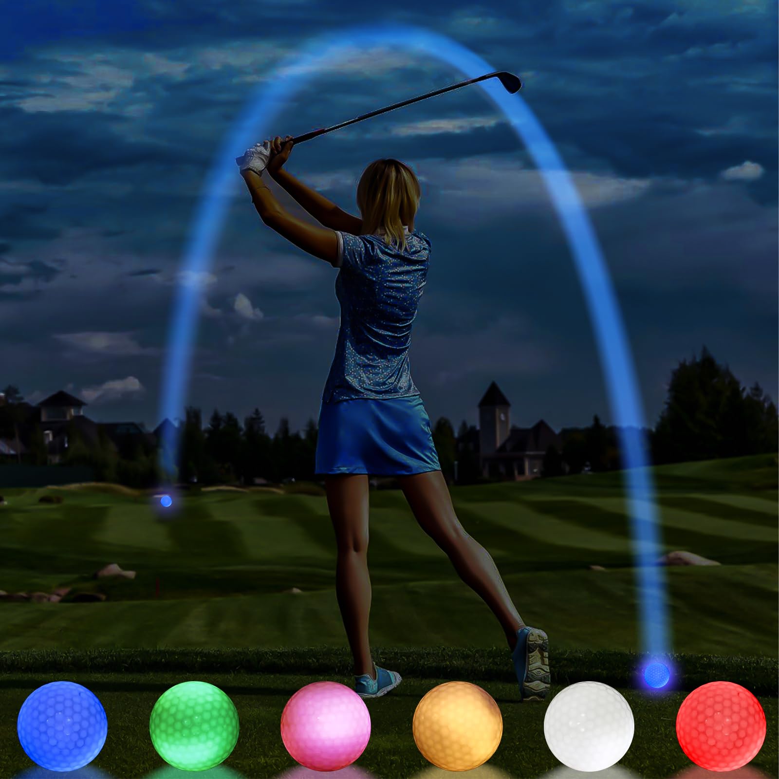 6 Pelotas de Golf Coloridas Light Up Flashing Glowing Pelotas de Golf LED Luminosas para Entrenamiento Nocturno