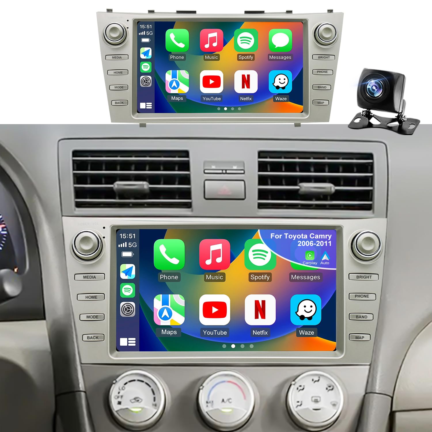 64G 5GWiFi Upgrade Android Car Radio for Toyota Camry 2007 2008 2009 2010 2011, Head Unit HD 9inch Touch Screen Car Stereo Wireless Carplay Android