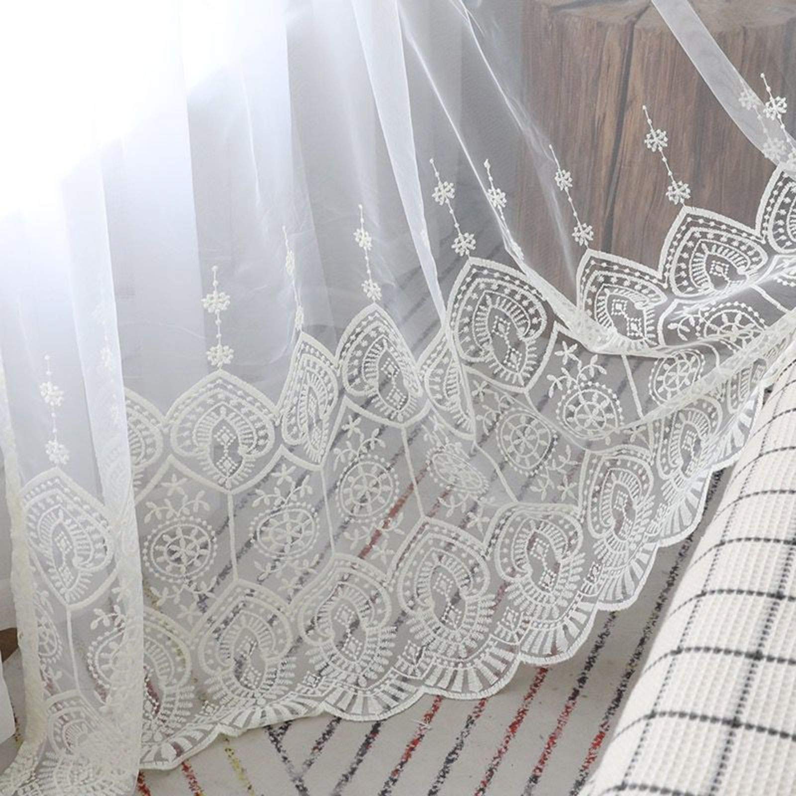 Rideaux transparents blancs brodés en voile de tulle élégant pour salon 250x270cm