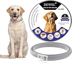 DEWEL Anti-parasitic Collar, 8 Months Protection, Flea and Tick Collar for Dogs and Cats, for Pets, Adjustable and Cuttable Length, Grey, 25 Inches