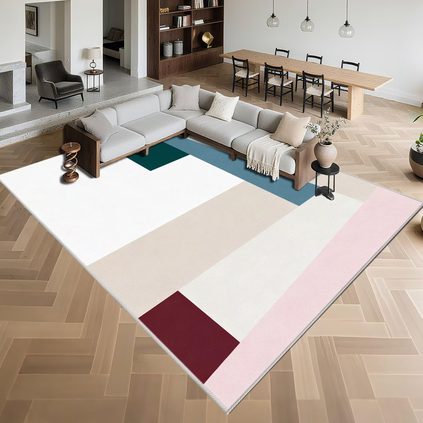 Tapis moderne lavable blanc 140x200 cm pour salon et chambre