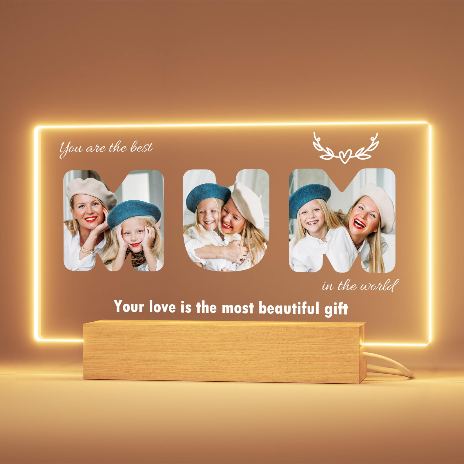 Greatminer Personalised Gift for Mother's Day - Customised Mum Photo Plaque, Optional LED Lighting, Birthday Present for Mum from Daughter and Son โ image 1