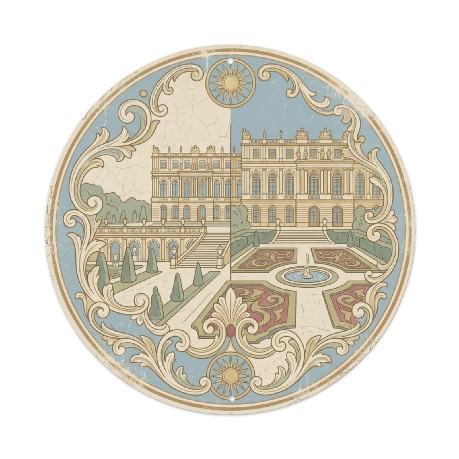 Fqcyn Style Vintage Travel Palace Austria Royal Metal Tin Sign Plaque Wall Decor For Cafe, Club Bar, Office, Home Garden Round Metal Poster 8X8inch