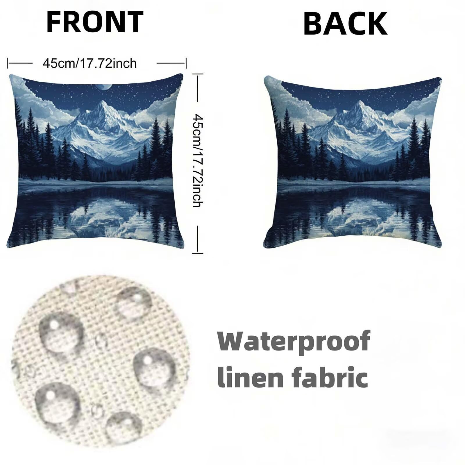 Housse Coussin 80x80CM Bleu Lot de 2, Lac Housse de Coussin Lin, Doux Confort Taies d'oreiller Imperméable Extérieur, Fermeture Éclair, Lavable en Machine, Canapé, Chambre, Fauteuil, Exterieur X-772