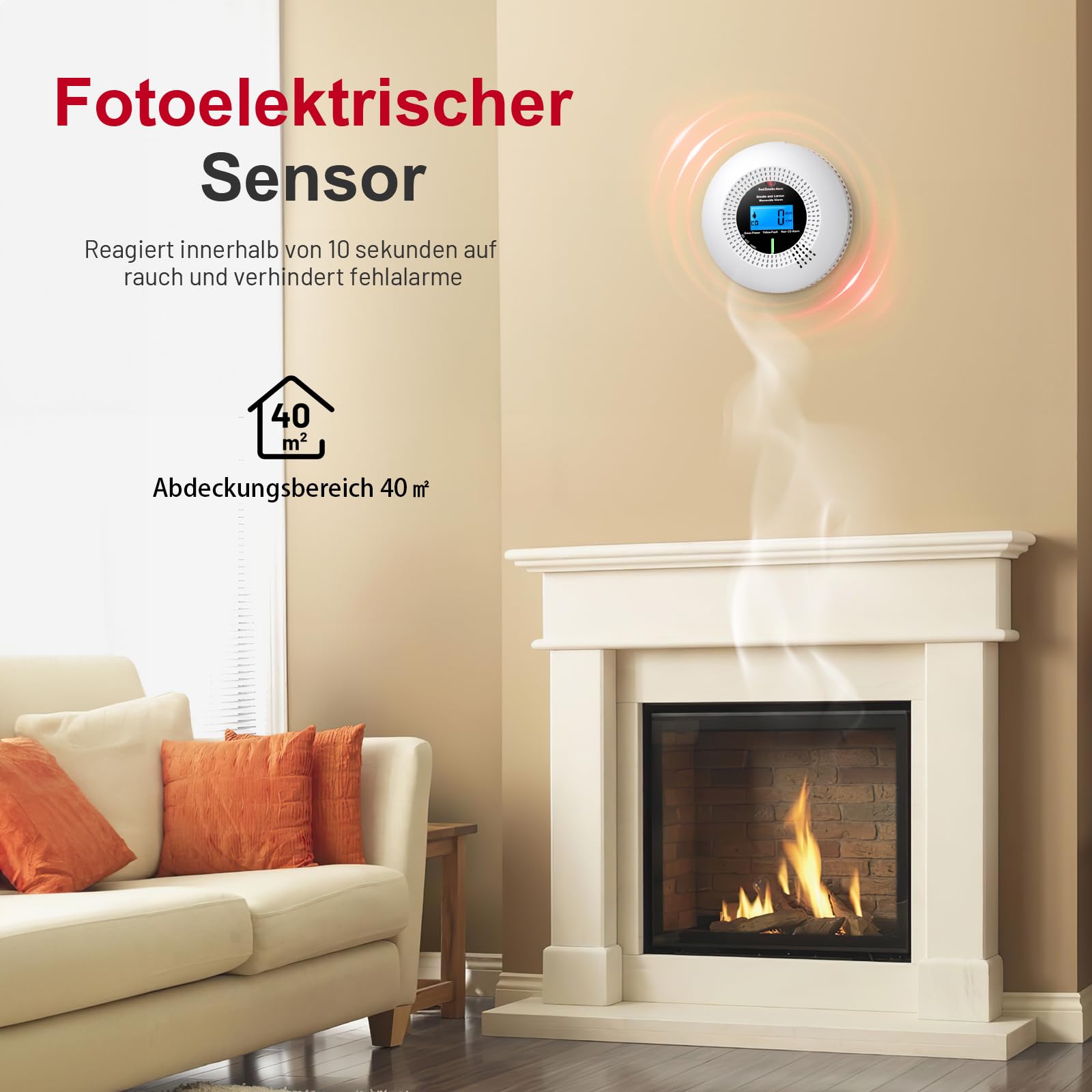 PHYSEN 2 in 1 WLAN Rauch und CO Melder, Rauchmelder und Kohlenmonoxidmelder mit Hochpräzise LCD-Digitalanzeige, Prüftaste und Austauschbare Batterie, EN14604 & EN50291 Standard Zertifiziert, 1St
