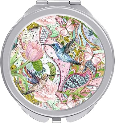 PutDiDi Hummingbird Compact Mirror Small Travel Makeup Mirror 2X 1X Magnification Double Sided Folding Round Mirror for Woman Girls Lightweight Metal Cosmetic Pocket Mirror for Purse Handbag