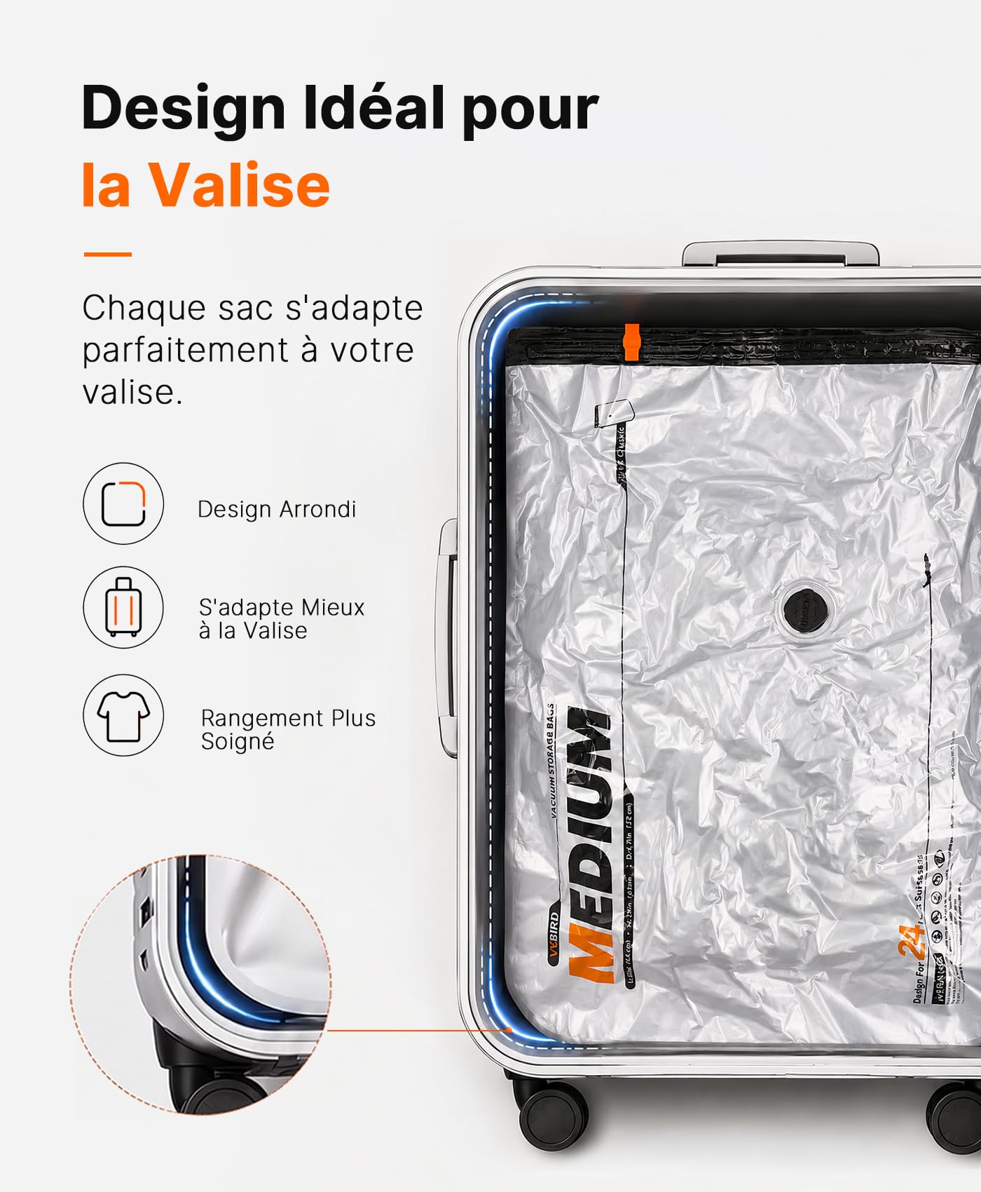 Vacbird 10 Sacs Sous Vide Vetement Aspirateur et Pompe à Vide Rechargeable par USB, 5 x 40x54cm, 5 x 47x64cm, Sac Sous Vide Voyage Résistant–Idéaux pour Voyager et Organiser Vos Bagage