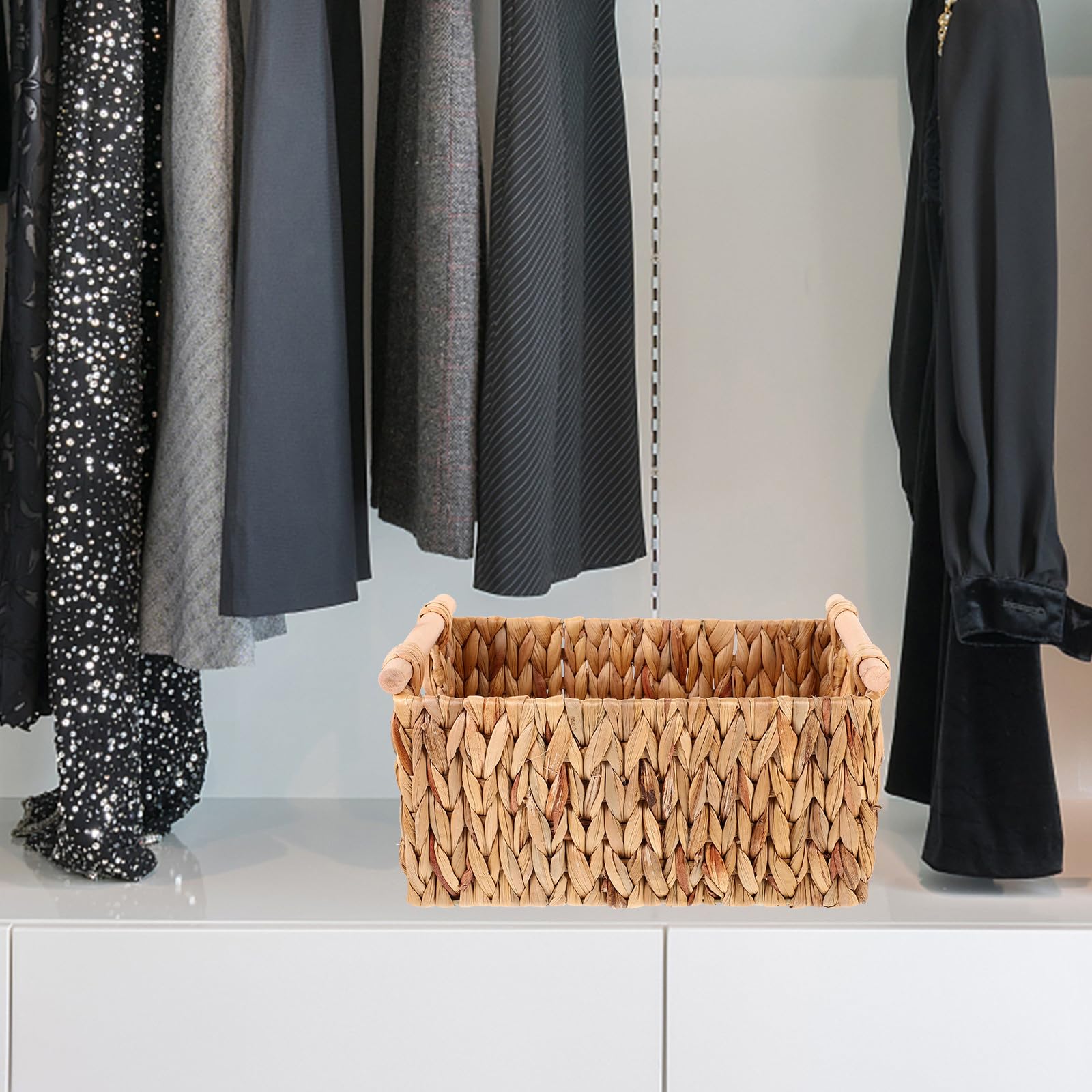UKCOCO Cesta Tejida Organizadora, Cestas Organizadoras de Madera E Hierro, con Asa, Estilo Rústico y Natural, para Guardar Revistas en Casa
