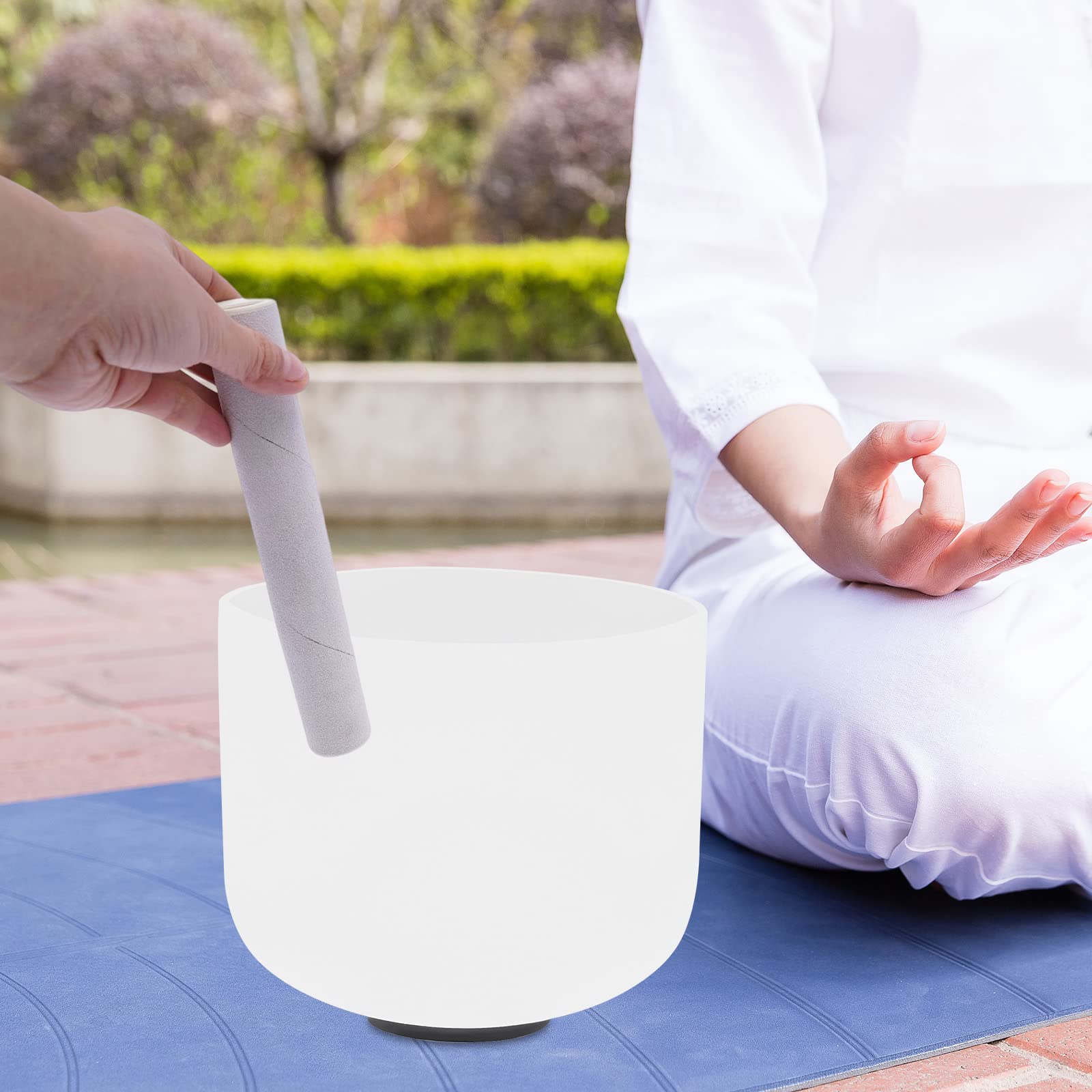 Campana tibetana in cristallo di quarzo, 432 – 440 Hz, per relax, meditazione, yoga, terapia, riduzione dello stress, bianco (20,3 x 15,3 cm)