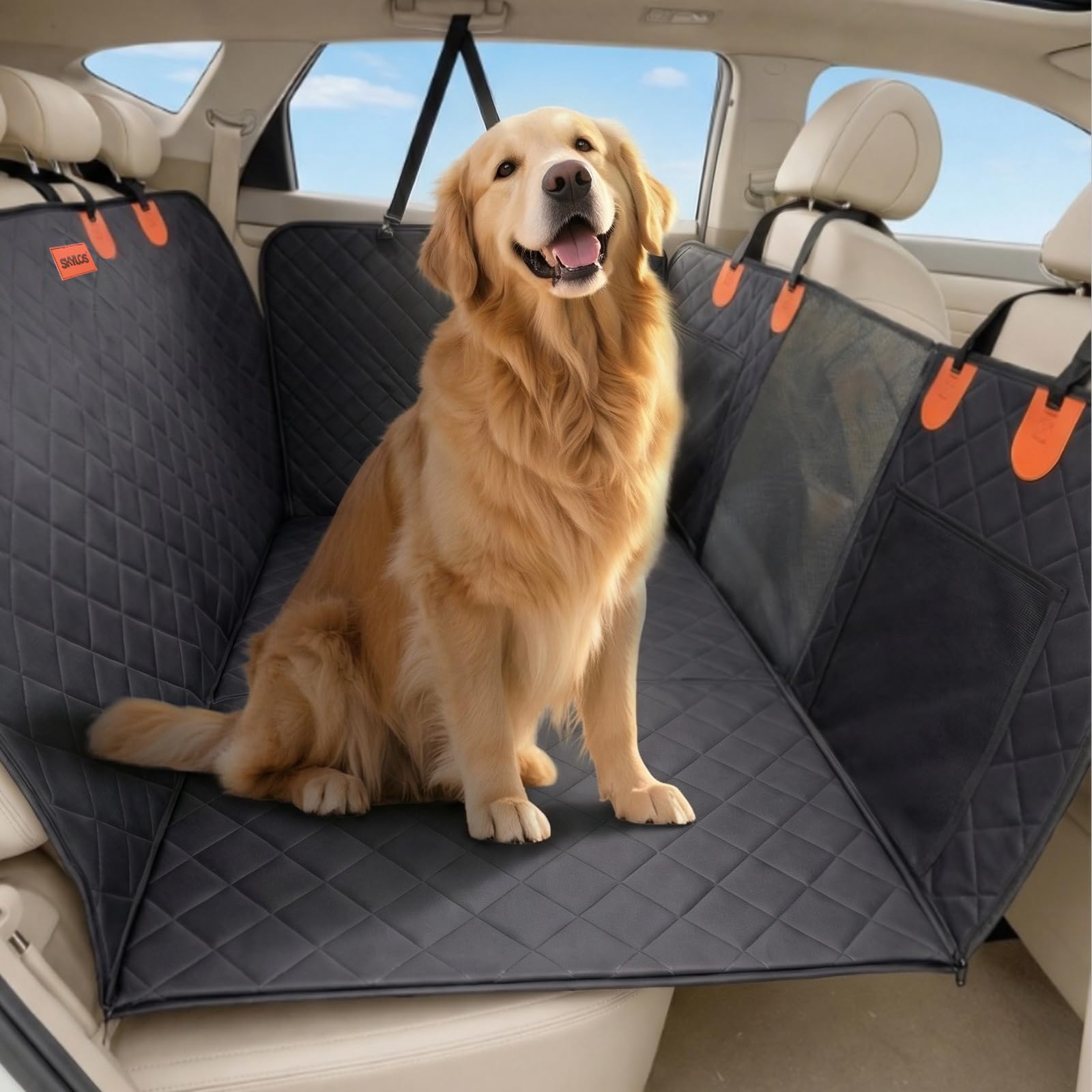 Skylos Back Seat Extender for Dogs, Waterproof Dog Car Seat Cover with Hard Bottom, Foldable Back Seat Cover for Dogs, Non Slip Car Seat Cover for Dogs128x60x58cm