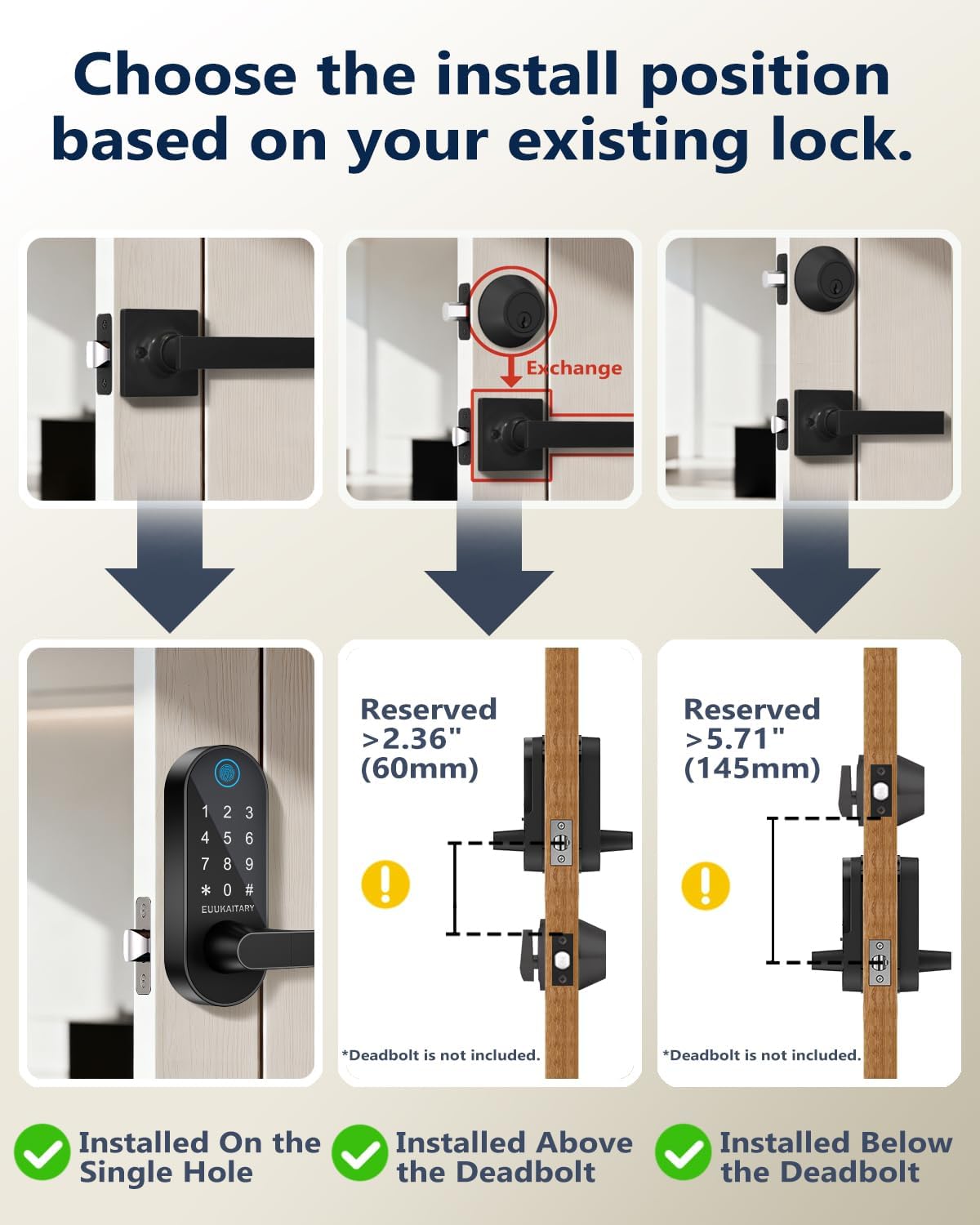 Fingerprint Door Lock, Keyless Entry Door Lock, Smart Lock with Handle for Front Door and Bedroom, WiFi Remote Control, Electronic Digital Keypad with Knob, Auto-Lock