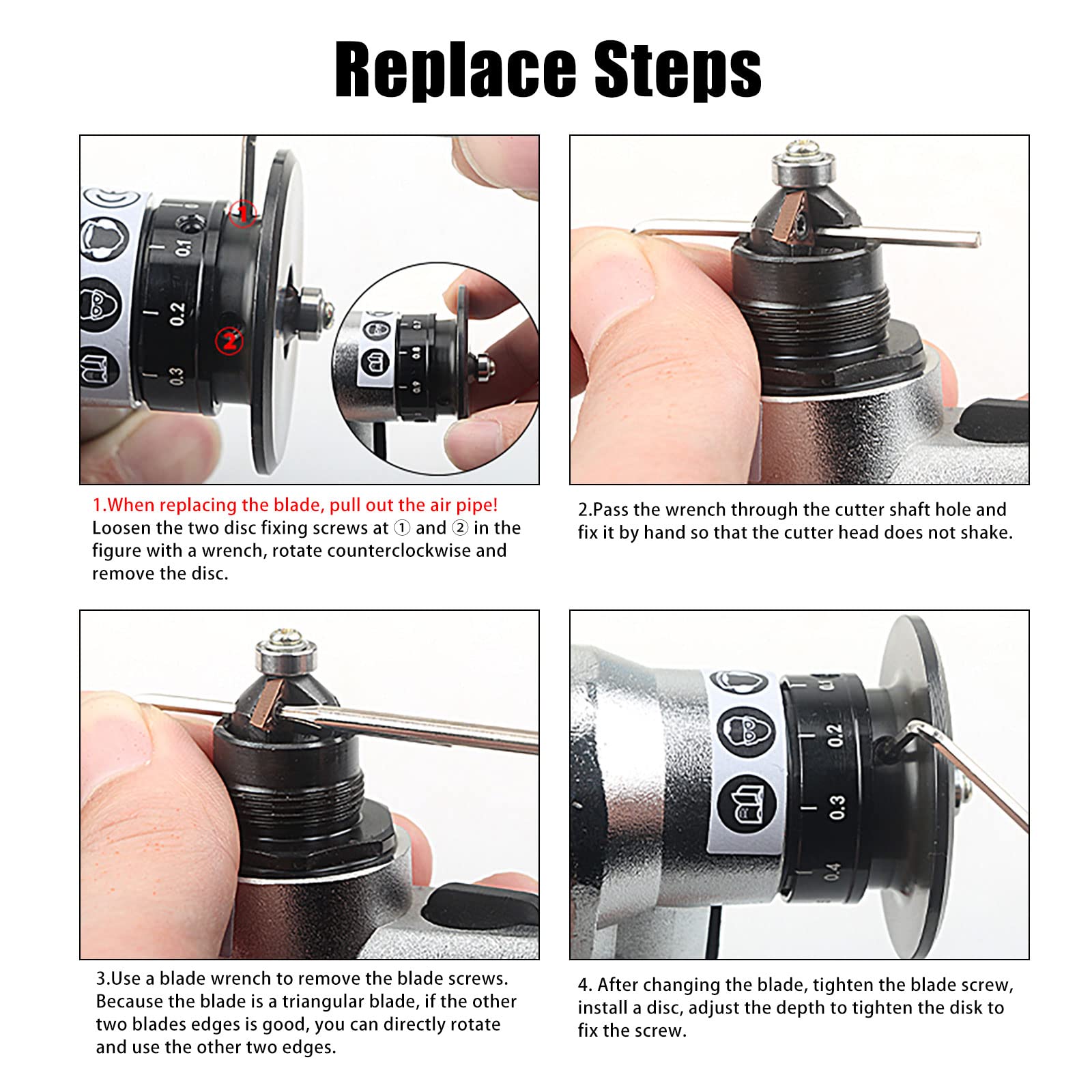 Mini machine à chanfreiner pneumatique avec 4 inserts, 2 clés, 1 roulement à main, outil de biseautage à 45 degrés pour couper le métal, ébavurage linéaire des trous intérieurs