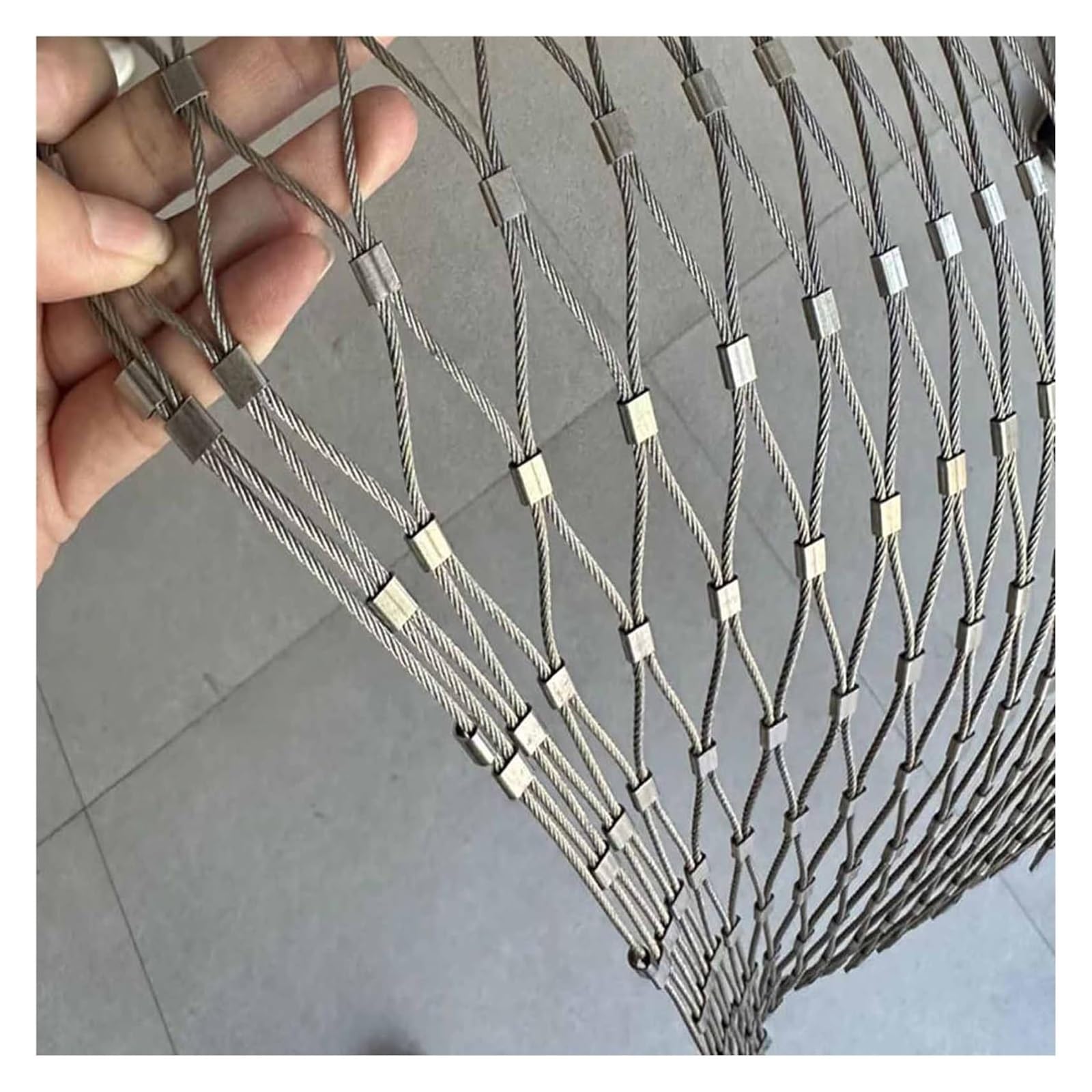 304 Malla de Cuerda Anti-caída de Acero Inoxidable 8cm/2mm Malla Alambre Cable Flexible Movible Protección de Seguridad X-tipo Cuerda Malla(0.8x15m)