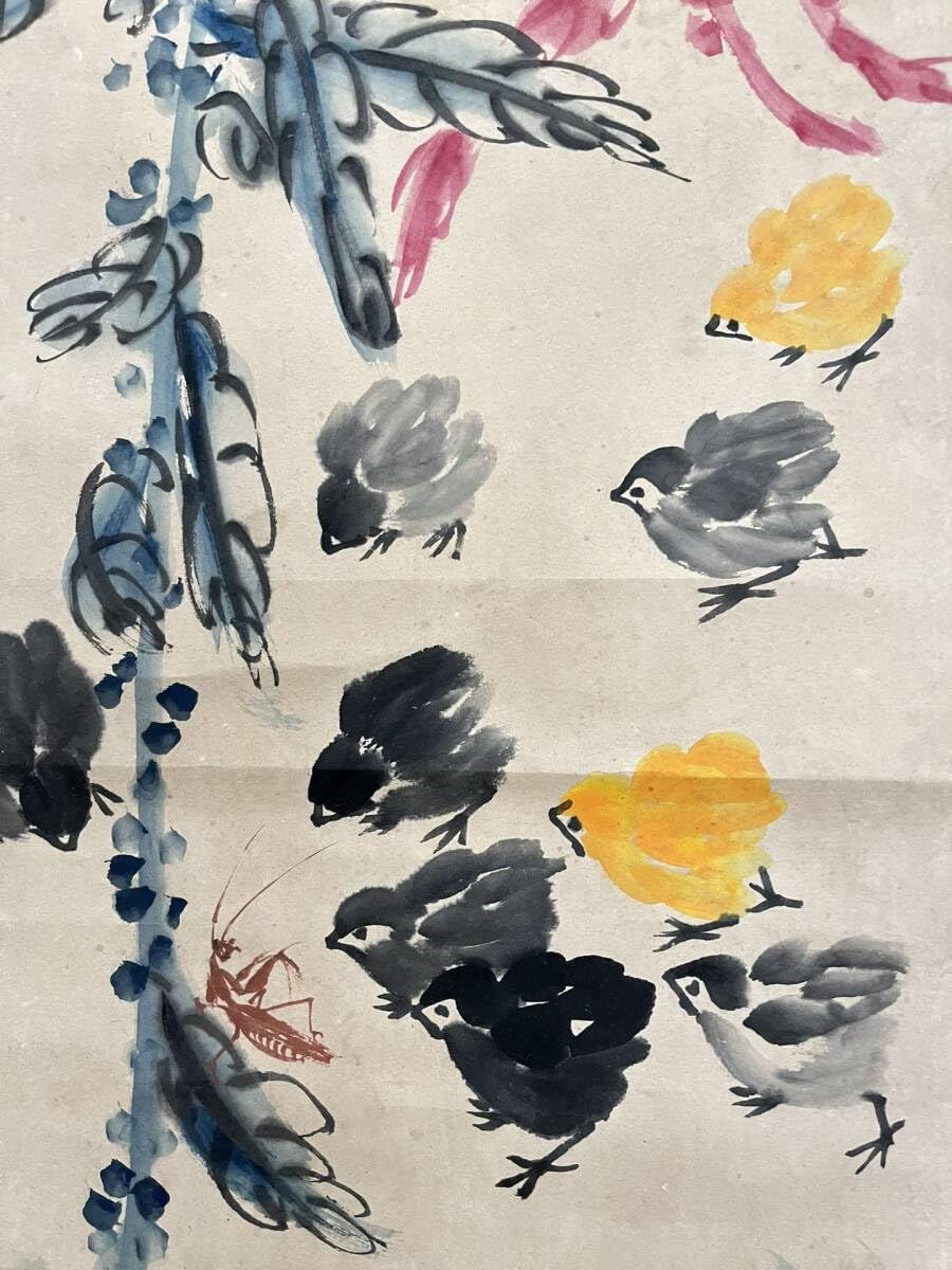 ABC148 中国画 古美術 斉白石花卉草虫図 掛け軸 真筆逸品 肉筆保証