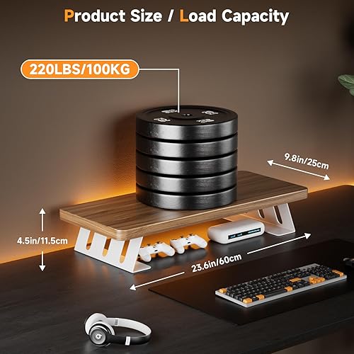 Miniatura 3 de Soporte para monitor, soporte de madera de 24 pulgadas, capacidad de carga de 220 libras, elevador de monitor de escritorio para