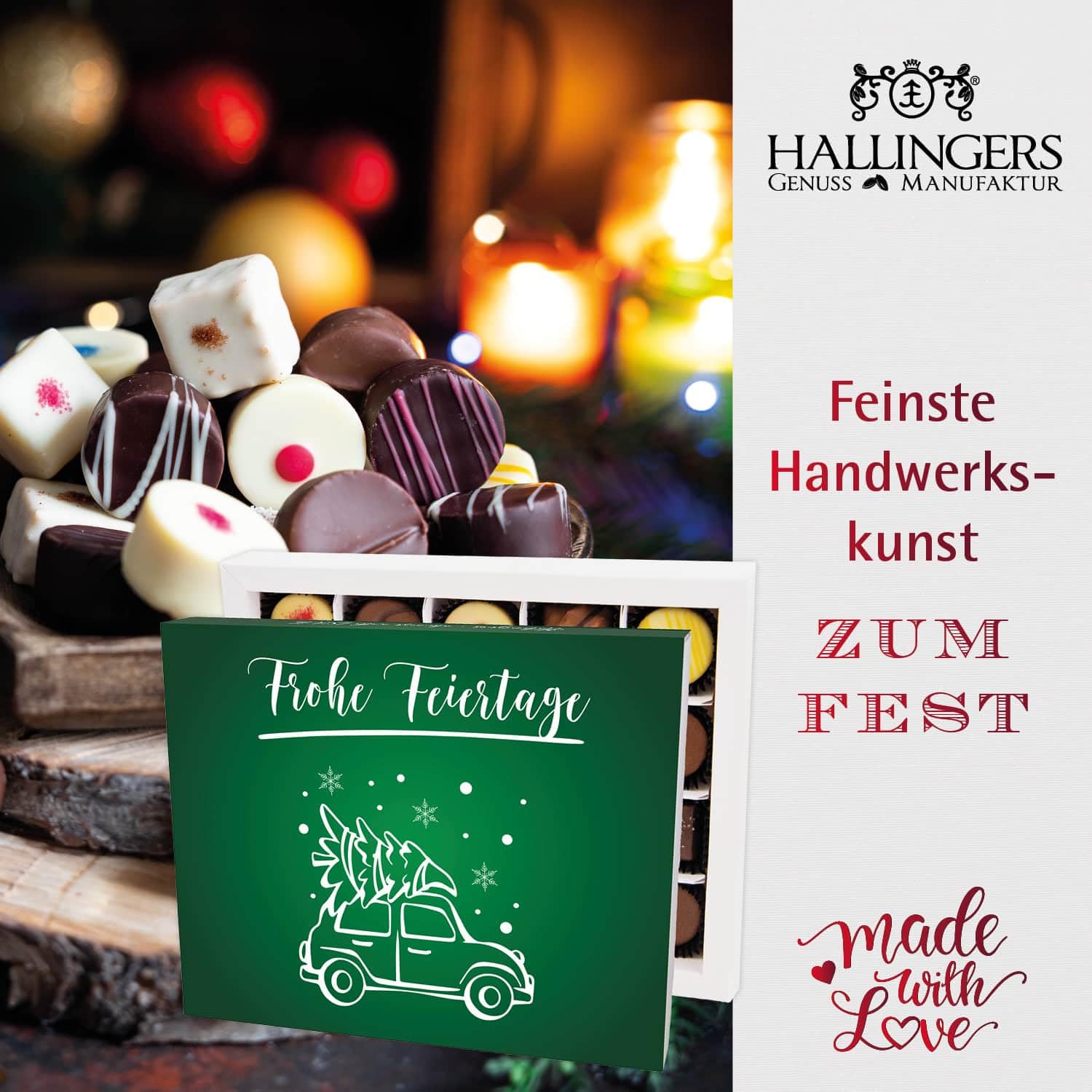 Hallingers Genuss Manufaktur Feinkost Weihnachts-Geschenk-Set - XXL-Geschenkkorb "Frohe Feiertage" große Selektion Pralinen, Nougat, Tee, Duftkerze, Pasta, Lebkuchen & mehr, Weihnachten für Frauen