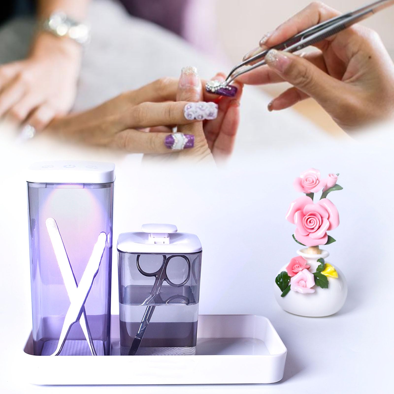Kit De Tasse De DéSinfection à L’Alcool, Grande Longueur De Tasse 13,5 Cm, Petite Longueur De Tasse 8,3 Cm StéRilisateur Gadget à Lampe Germicide Uv, Adapté Au Nettoyage Du MatéRiel Orthodontique