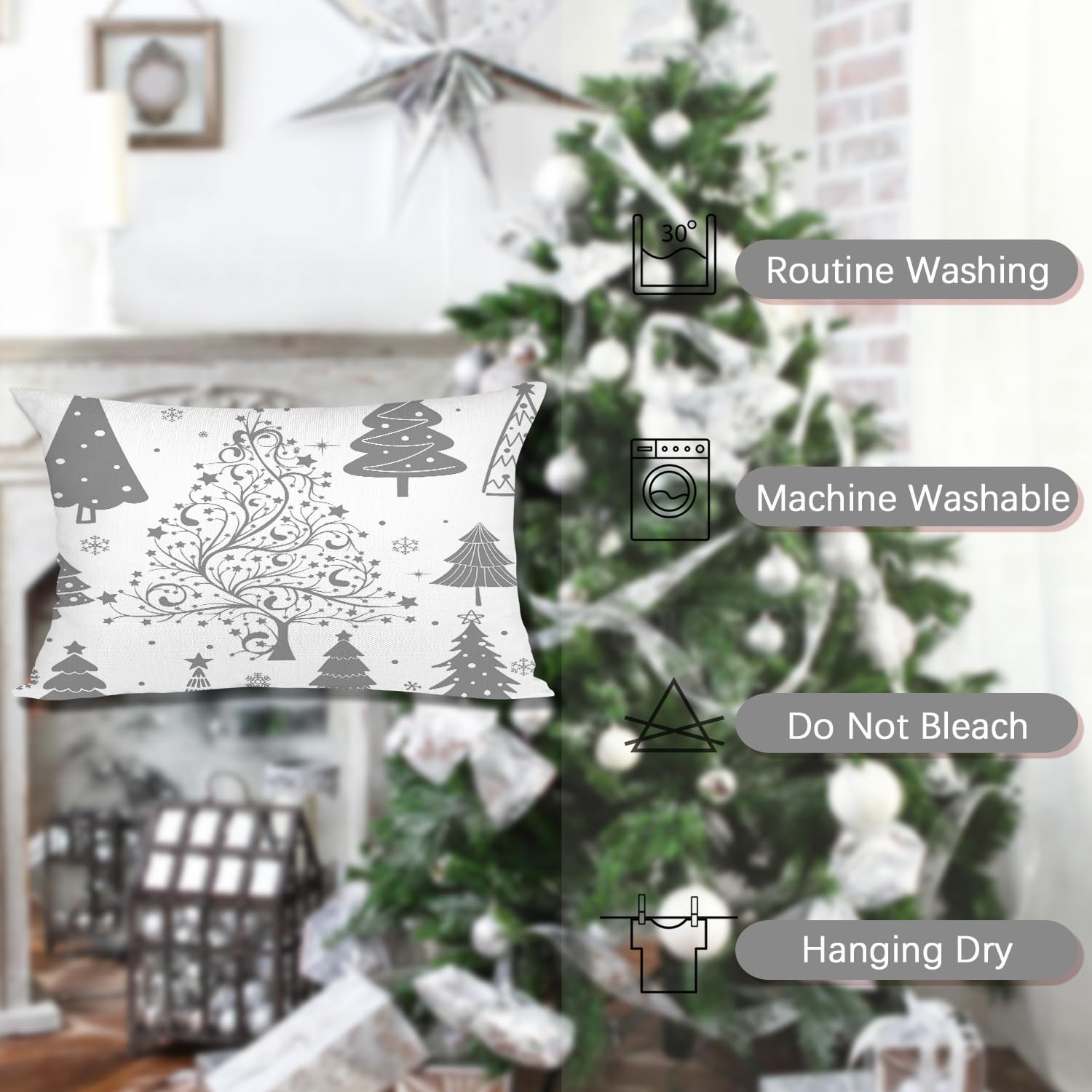 Miaikoe Christmas Cushion Covers 30x50 Set of 4 Christmas Decoration Trees Deer Snowman Merry Christmas Decorative Holiday Farmhouse Pillow Cases for Holiday Christmas Decoration(Grey) - Image 4