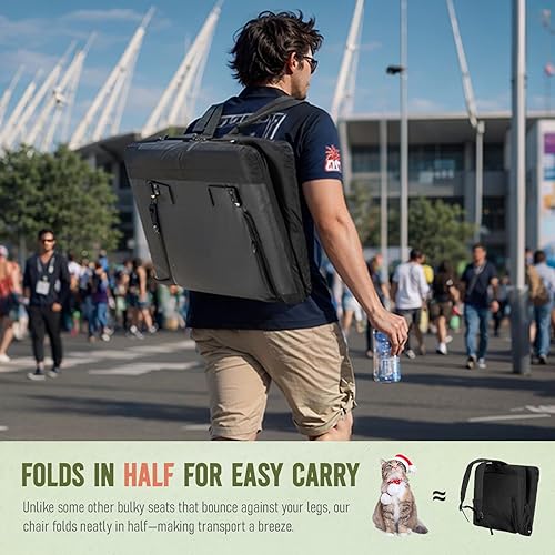 Miniatura 5 de Overmont Asiento de estadio con soporte trasero, cojín acolchado de 2.8 pulgadas, asiento reclinable de 6 posiciones con doble gancho, correas para