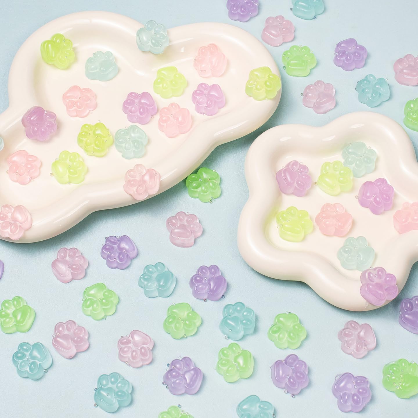 96pcs Mini Cat Paw Squishies Toy Party Favors, Noctilucent Cat Paw Squishy Stress Reliever Anxiety Toys for Boys Girls, Cute Mochi Sensory Fidget Squeeze Toys for Classroom Prizes